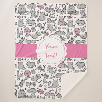 Whimiscal Pink and Gray Sketch Cat Gift Ideas Sherpa Blanket