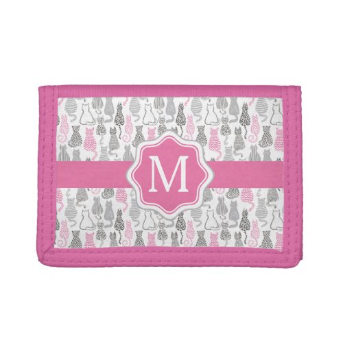 Whimiscal Pink and Gray Sketch Cat Gift Ideas Tri_fold Wallet