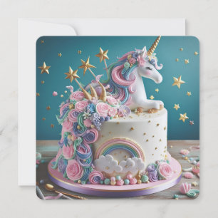 WHIMISCAL PINK & BLUE UNICORN CAKE BIRTHDAY INVITATION