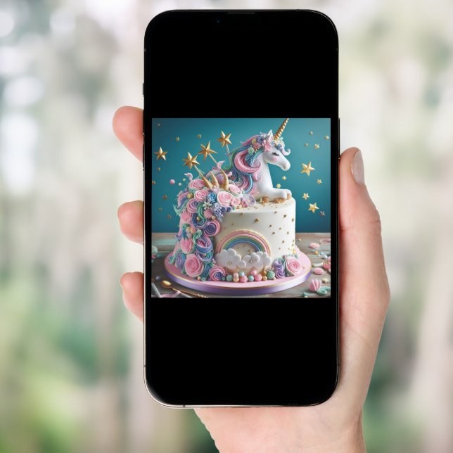 WHIMISCAL PINK & BLUE UNICORN CAKE BIRTHDAY INVITATION (Front Digital)