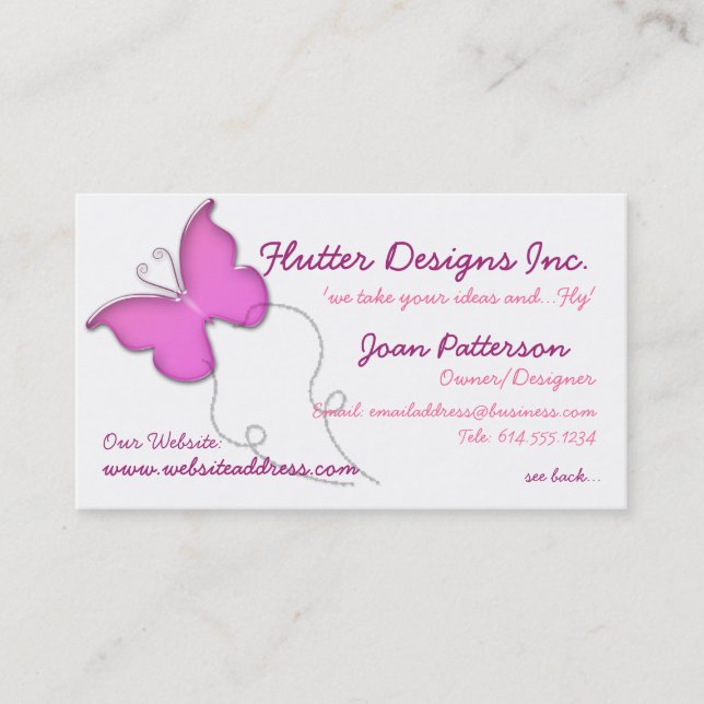 Whimiscal Pink Glass Butterfly Business Card (Front)