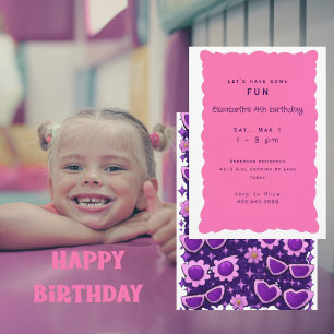 Whimiscal Purple and Pink 4th Birthday Party II Invitation