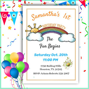 Whimiscal Rainbow 1st Birthday Invitation