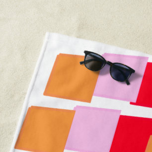 Whimiscal Squares Red Orange Pink Beach Towel