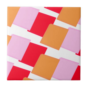 Whimiscal Squares Red Orange Pink  Ceramic Tile