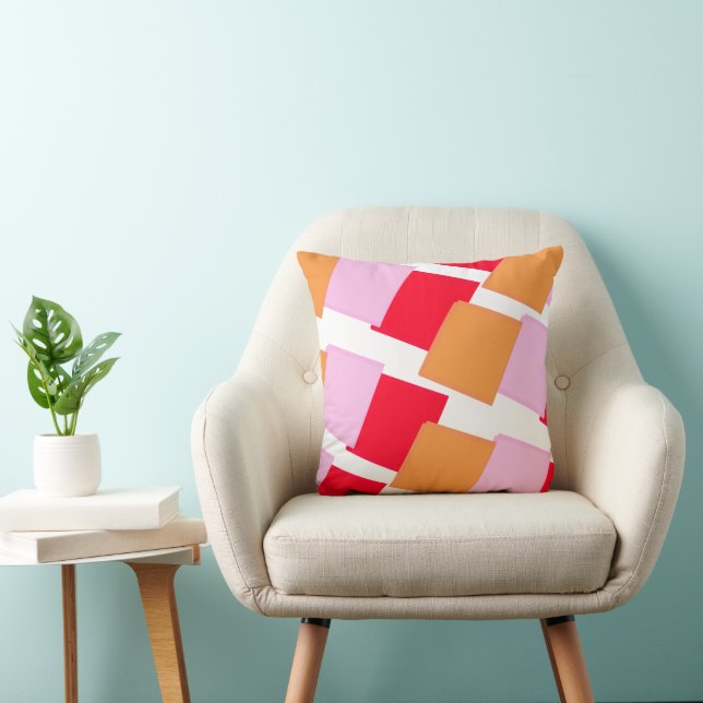 Whimiscal Squares Red Orange Pink  Throw Pillow (Chair)