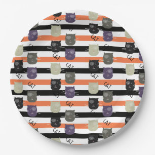 Whimiscal Striped Cute Cat with Spots Paper Plates