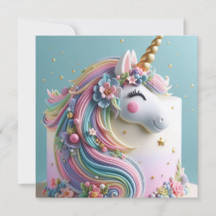 WHIMISCAL UNICORN with COLORFUL MANE BIRTHDAY Invitation