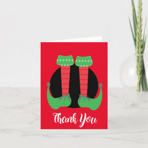 Whimisical Christmas Elf Feet Letterpress Thank You Card