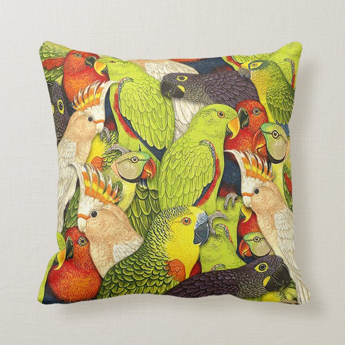Whimscal Nature Green Parrots Birds Pattern Throw Pillow Zazzle
