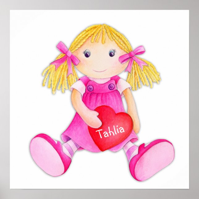 Whimscal rag doll girls add your name nursery art poster (Front)