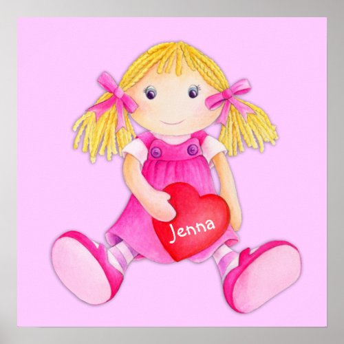 Whimscal rag doll girls add your name nursery art poster