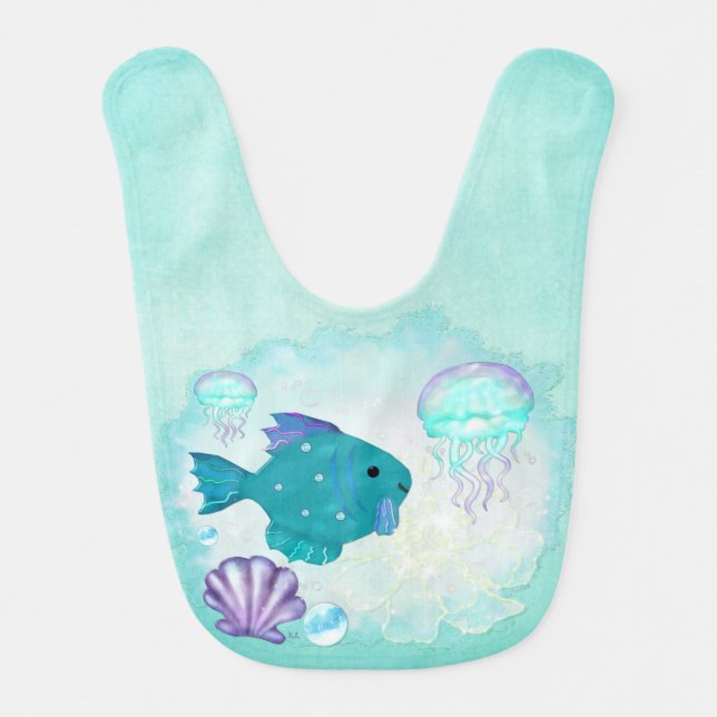 Whimsey Aquarium 2 Folk Art BABY BOY GIRL Bib (Front)