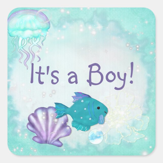Whimsey Aquarium 2 Folk Art ITS A BOY GIRL Square Sticker (Front)