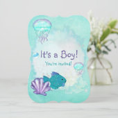 Whimsey Aquarium 2 ITS A BABY BOY GIRL SHOWER Invitation (Standing Front)