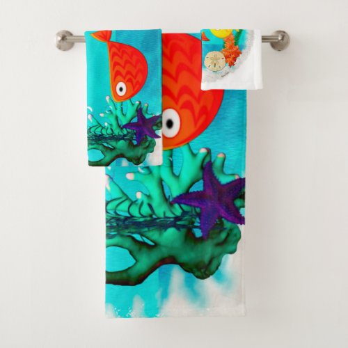 Whimsey Aquarium Cartoon Fish Bath Towel Set