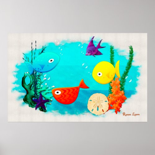 Whimsey Aquarium Cartoon Fish Poster