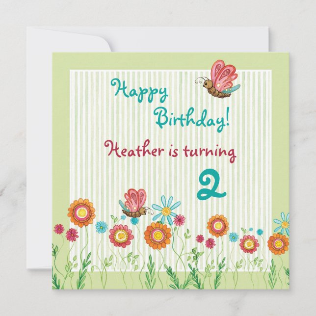 Whimsey Flowers Girl Birthday Party Invitation (Front)