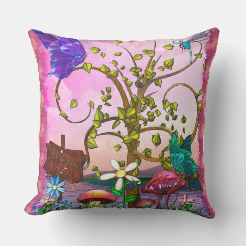 Whimsey Gardens Fantasy Art Outdoor Pillow