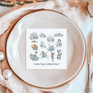 Whimsical 12 Days of Christmas Illustrations Napkins