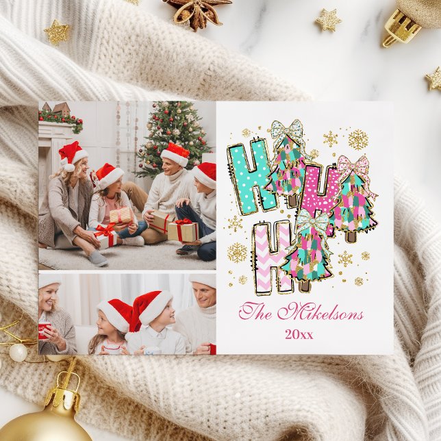 Whimsical 2 Photo  Ho Ho Ho Christmas Family  Holiday Card (Creator Uploaded)
