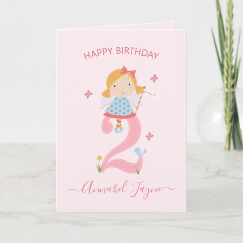 Whimsical 2nd birthday fairy girls cute pink card