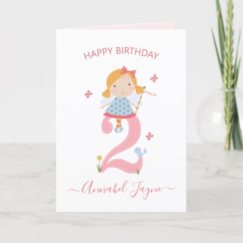 Whimsical 2nd birthday fairy girls cute pink card