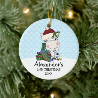 Whimsical 2nd Christmas Santa Zebra Personalized Ceramic Ornament