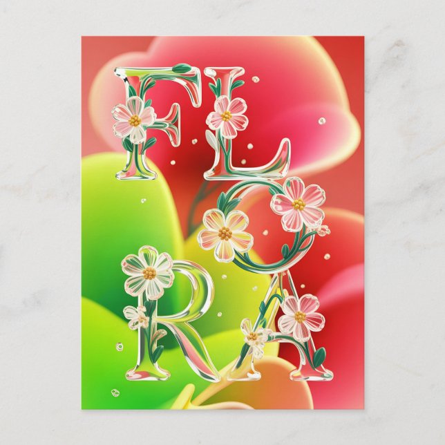 Whimsical 3D Glass Flora Typography  Postcard (Front)