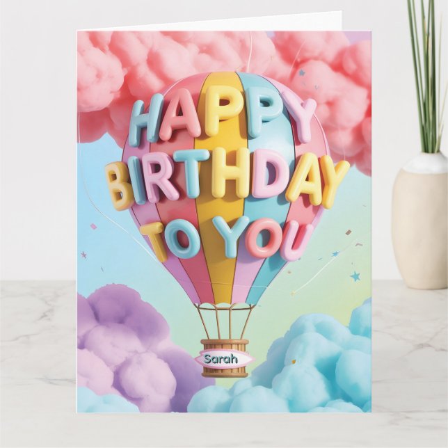 Whimsical 3D "Happy Birthday" Hot Air Balloon Card (Front)