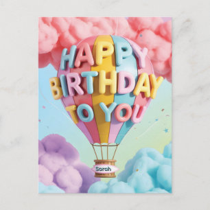 Whimsical 3D "Happy Birthday" Hot Air Balloon Holiday Postcard