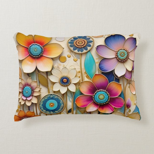 Whimsical 3D papercut flowers Accent Pillow (Front)