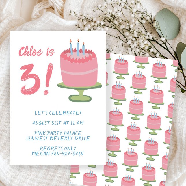 Whimsical 3rd Birthday Cake Kids Party Custom  Invitation (Whimsical 3rd Birthday Cake Kids Party Custom Invitation
)