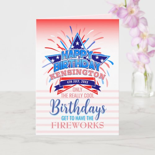 Whimsical 4th of July Fireworks Birthday Card