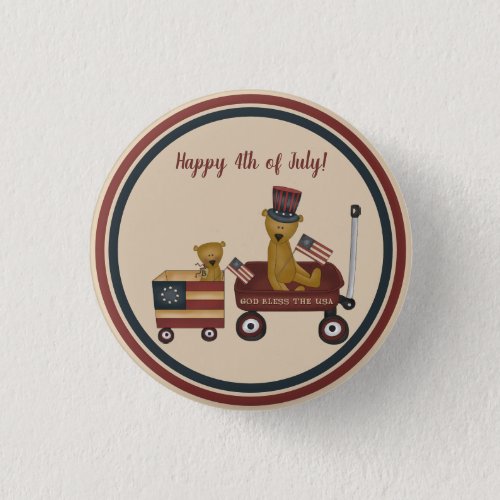 Whimsical 4th of July Teddy Bear On Parade   Button