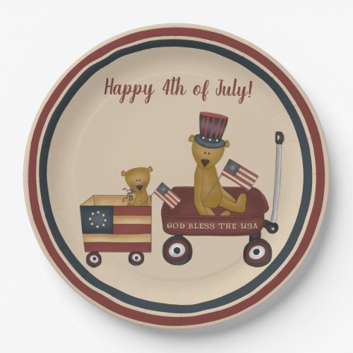 Whimsical 4th of July Teddy Bear On Parade Paper Plates
