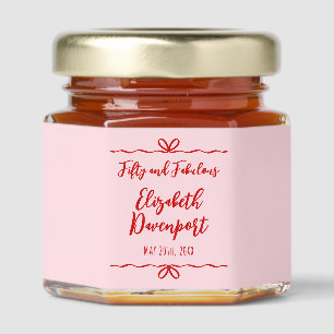 Whimsical 50 and Fabulous Bow Doodle Birthday Honey Jar Favors