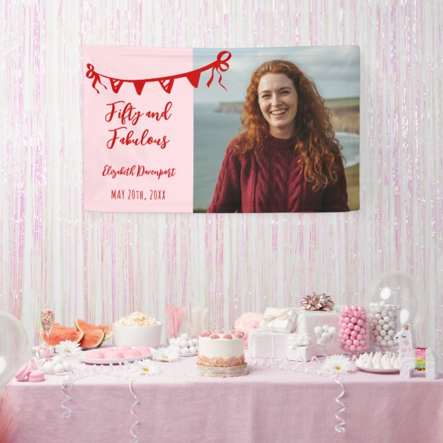 Whimsical 50 and Fabulous Doodle Birthday Photo  Banner (Party)