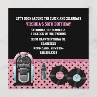 Whimsical 50's Birthday Party Invitation