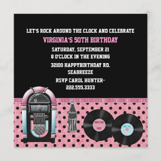Whimsical 50's Birthday Party Invitation