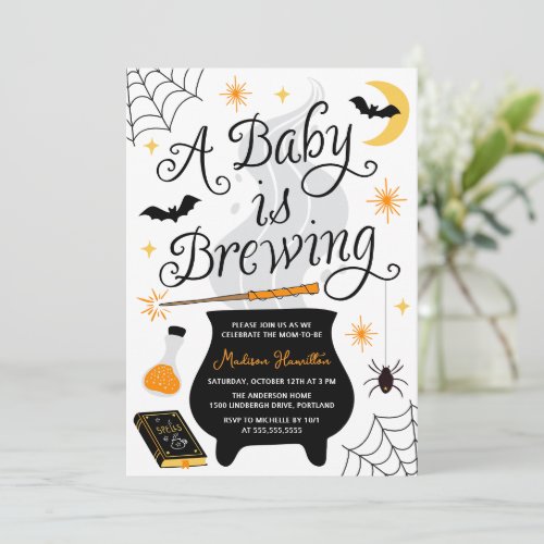 Whimsical A Baby Is Brewing Halloween Baby Shower Invitation
