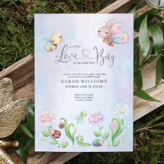 Whimsical A Little Love Bug Rainbow Baby Shower Invitation