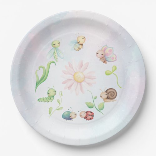Whimsical A Little Love Bug Rainbow Bridal Shower Paper Plates