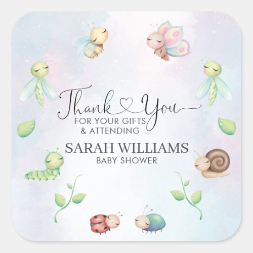 Whimsical A Little Love Bug Rainbow Thank You Square Sticker