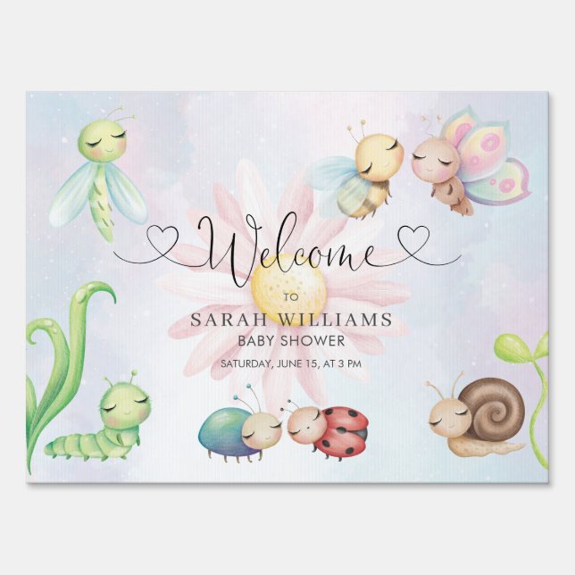 Whimsical A Little Love Bug Rainbow Welcome Sign (Front)