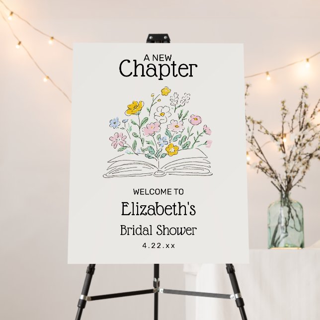 Whimsical A New Chapter Bridal Shower Welcome Sign (In Situ (Stand))