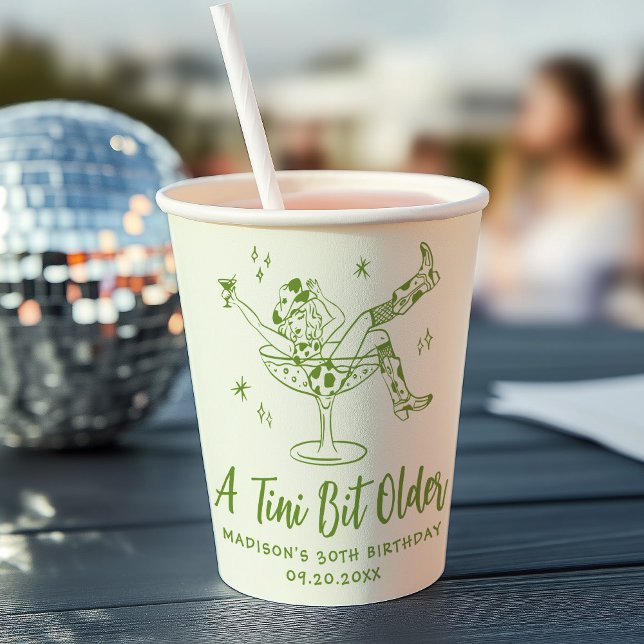 Whimsical A Tini Bit Older Green Birthday Party Paper Cups (Creator Uploaded)