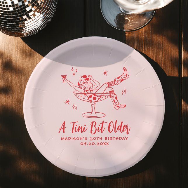 Whimsical A Tini Bit Older Pink and Red Birthday Paper Plates (Creator Uploaded)