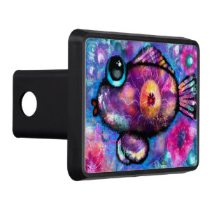 Whimsical Abstract Big-Eye Fish Purple Teal Pink Hitch Cover