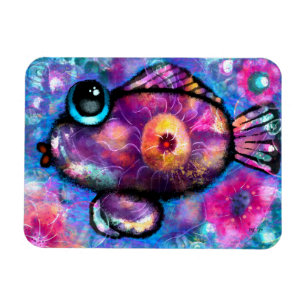 Whimsical Abstract Big-Eye Fish Purple Teal Pink Magnet